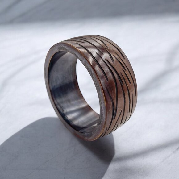 Abstract Carved Wood Bangle - Rustic Textured Boho Bracelet - Picture 4 of 4